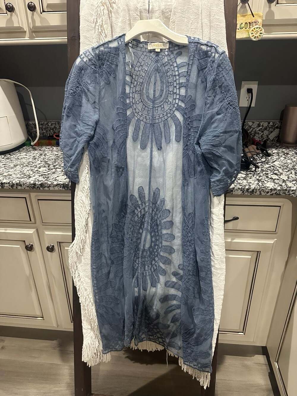 Rebellion Again Lace Kimono Cover-up Size M Blue Open Front Cardigan
